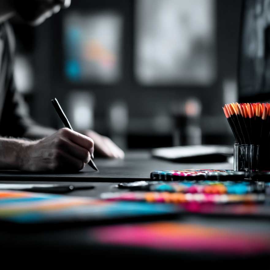 Ventura graphic designer drawing in studio